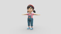 Cartoon Style Children Girl office, base, school, kid, children, child, vr, ar, character, girl, cartoon, pbr, lowpoly, stylized