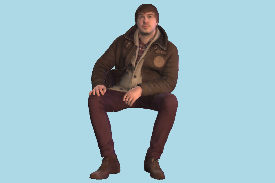 Casual Winter Man Sitting 3d model