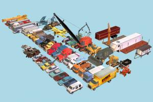 54 Cars and Trucks collection, cars, trucks, planes, motorcycle, pack, package, vehicle, transport, carriage, lowpoly
