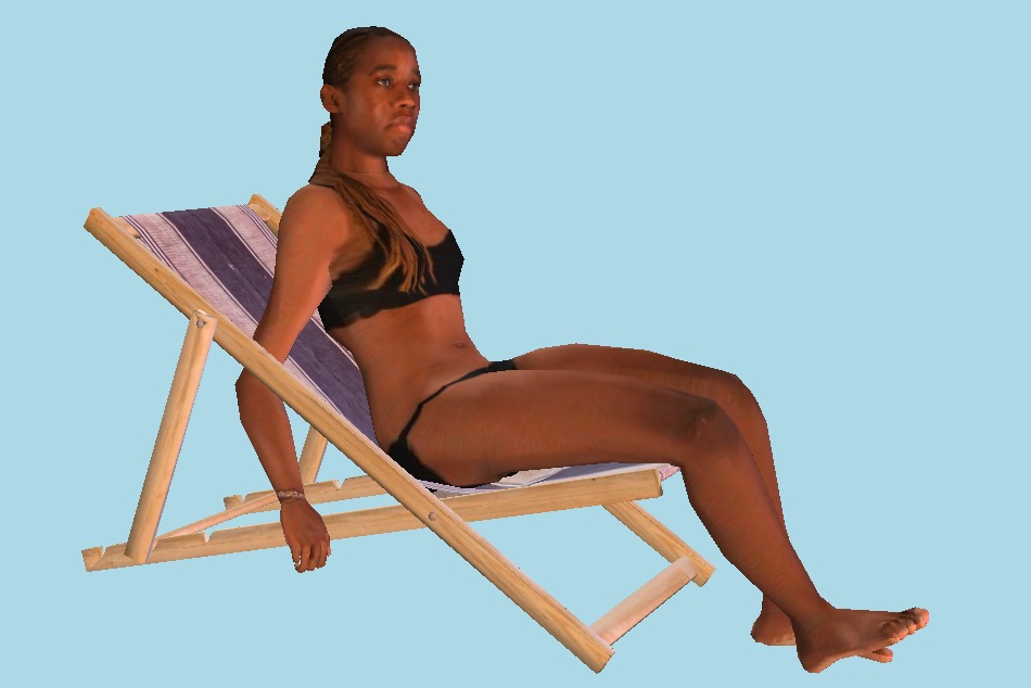 Bikini Woman Lying on Deck Chair 3d model