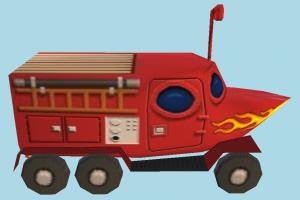 Fireboat SpongeBob, bus, cartoon, car, submarine, vehicle, truck, carriage, boat, fire, low-poly