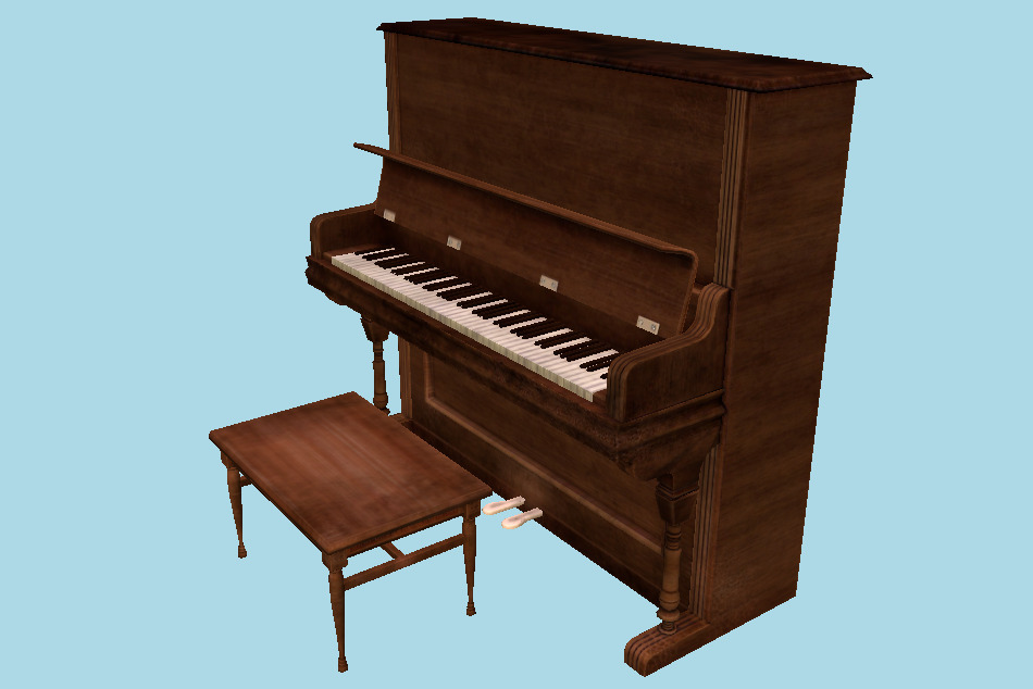 Victorian Wooden Upright Old Piano 3d model