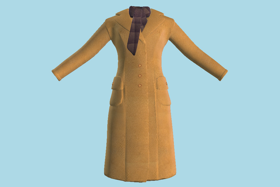 Lady`s Winter Coat Scarf Outwear 3d model