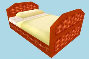 Rattan Bed bed, bedstead, furniture, seat, sofa, room, lowpoly