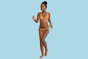 Running Woman scanned-models, beach, woman, swimsuit, african, bikini, slim, young, female, black, people, human, character