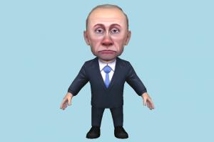 Vladimir Putin caricature, cartoon, business-man, toony, chibi, toy, politician, president, obama, russia, america, lowpoly, man, male, people, human, character