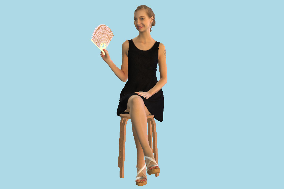 Smart Casual Sitting Woman Waving a Fan 3d model