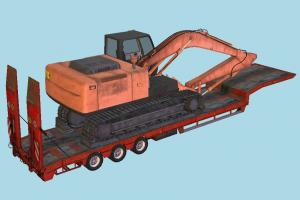 Overweight Trailer tractor, excavator, constructor, trailer, truck, vehicle, carriage