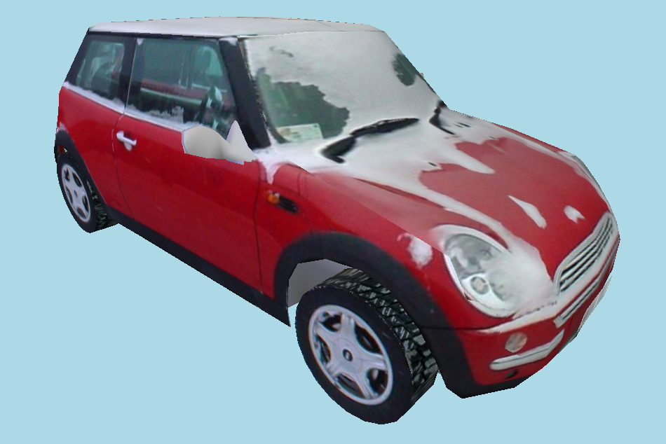 Low-poly Mini Cooper Car with Snow 3d model