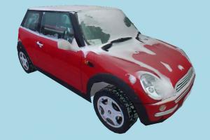 Mini-Cooper Car mini-car, Mini-Cooper, car, truck, vehicle, transport, carriage, red, snow, ice, cold, low-poly