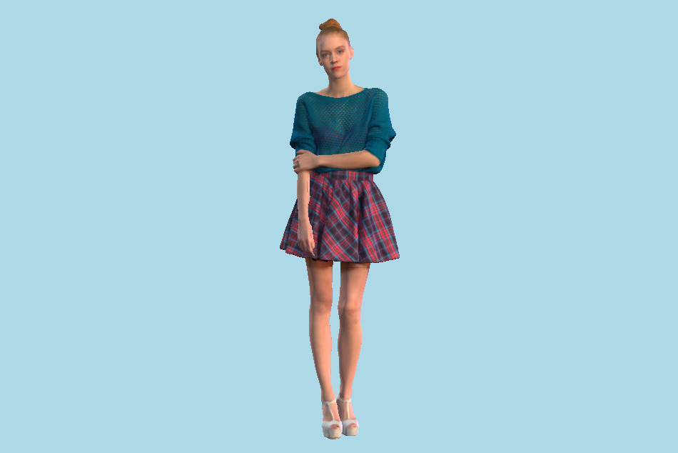 Woman Girl Long Legs Skirt White Heels and Knit 3d model