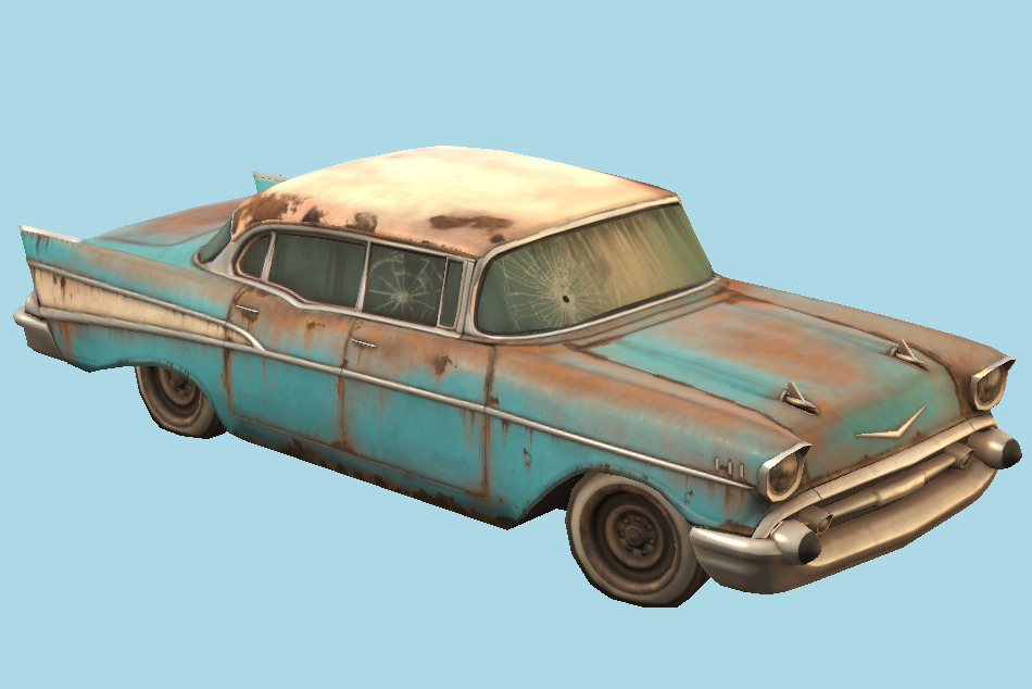 1950s Sedan Abandoned Car 3d model