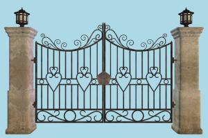 Gate gate, door, fence, wall, high-poly