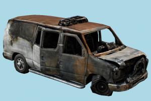Burned Van scanned-models, van, ruined, damaged, car, vehicle, carriage, ruins, post-apocalyptic, fire, destroyed, burnt, burned, abandoned, old, derelict