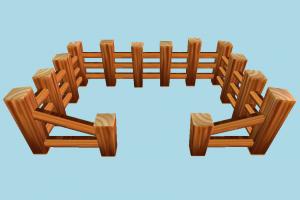 Wooden Fence fence, wooden, farm, enclosure, build, structure, lowpoly, cartoon
