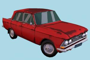 Old Toony Car car, vehicle, cartoon, toony, red, european, sedan, soviet, rusty, russian, old, outline, moskvich, slavic, azlk, stylized