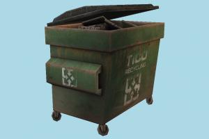 Dumpster trash, garbage, dumpster, recycling, green, prop, urban, rusty, refuse, alleyway