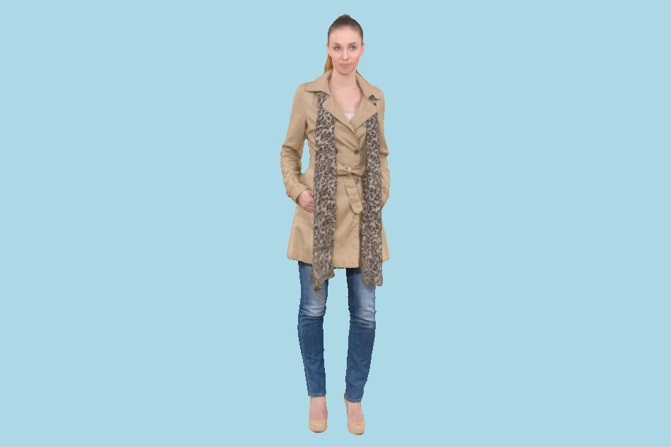 Woman Girl in Beige Coat and Scarf 3d model