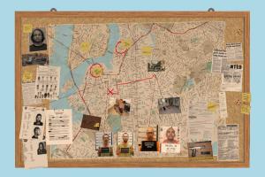Map Pinboard map, whiteboard, pin, police, case, department, notebook, jail, detective, investigation, sticker, notice, corkboard, board