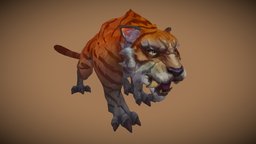 Stylized Tiger beast, cat, rpg, tiger, mmo, rts, fbx, character, lowpoly, creature, animal, animation, stylized, fantasy