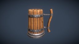 Low poly stylized Mug viking, medieval, unreal, tavern, mug, furniture, beer, houseware, prb, unity, game, lowpoly, wood, stylized, cup