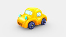 Cartoon yellow toy car kids, toy, boy, sedan, children, antique, taxi, lowpolymodel, car