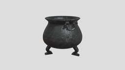 Forged Iron Cauldron with 4K Textures 3D model pot, household, rusty, spell, metal, iron, cooking, large, potion, kitchenware, cauldron, witch, fantasy, halloween, magic, gameready, witchcrat