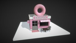 Low Poly Donuts food, exterior, polygonal, unreal, build, achitecture, donut, isometric, low-poly-model, donutshop, unity3d, cartoon, game, lowpoly, simple, donuts-shop