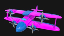 Toon plane 6 toon, toy, airplane, propeller, aircraft, bi-plane, toyplane, cartoon, air, plane, air-plane