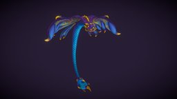 Stylized Swamp Viper flying, rpg, viper, snake, scale, mmo, rts, reptile, serpent, swamp, moba, character, handpainted, lowpoly, creature, stylized, animated, fantasy