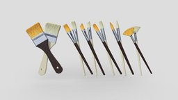 Paint Brush Pack hair, oil, household, studio, artwork, surface, painting, equipment, easel, color, fur, tooth, hardware, tool, artistic, renovation, canvas, watercolor, brushes, workman, painter, lowpoly, design, wood, decoration, workshop, construction, hand, gameready, wall