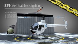 Sketchfab Investigation: "A cold death" scene, blood, death, copter, chopper, diorama, crime, cold, investigation, sfi, csi, substance, painter, maya, pbr, helicopter