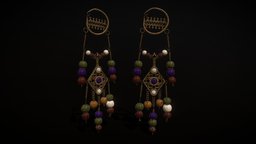 Medieval Hanging Bead Tassel Earrings jewellery, rust, jewelry, viking, medieval, earring, clutter, treasure, loot, earrings, decor, beautiful, gems, fancy, jewels, beads, lowpoly, gold, gameready