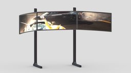 Triple Monitor Mount and Screen office, room, led, computer, device, monitors, control, mouse, gaming, curved, pc, generic, monitor, electronics, desktop, display, equipment, vr, ar, gamer, stacking, multi, simulator, 3, workspace, mice, mounts, game, 3d, racing, home, car, video, gear, race, screen, multi-monitor, multi-arm
