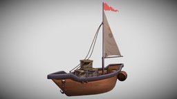 Sailboat Hand-Painted island, ready, merchant, sailboat, treasure, game, low, poly, mobile, ship, pirate, sea, boat