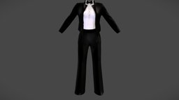 Female Black Tuxedo suit, white, shirt, front, standing, fashion, bow, girls, jacket, legs, open, pants, tie, collar, dancing, womens, wide, formal, tuxedo, latin, y, pbr, female, black