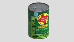 Green Beans Can Low Poly PBR food, steampunk, vintage, tin, antique, classic, vr, ar, goods, metal, old, kitchen, tomato, corn, miscellaneous, bean, sauce, canned, seafood, tinned, spam, asset, game, low, poly