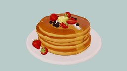 Pancakes food, plate, sweet, strawberry, honey, butter, pancake, blueberry, pancakes, cartoon