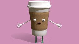 Fully Caffeinated drink, food, coffee, fun, starbucks, beverage, silly, illustration, charactermodel, latte, turnaround, coffeecup, caffine, apose, character, cup, textured, funny, rigged