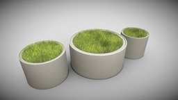 Concrete Pipe Pots with Grass plant, pipe, grass, flora, pots, growth, concrete, flowers, gardening, pot-plant, 3dhaupt, city-planning, pbr, blender3d, lawn-field, concrete-ring