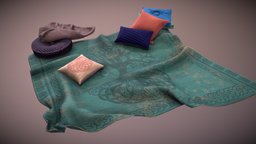 Cosy Picnic Area cloth, blanket, pillows, carpet, pbrmaterials, substancepainter, 3dsmax, gameart