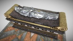 Queen Tomb with silver statue greek, cathedral, lod, heroine, rose, silver, decorative, marble, shrine, queen, coffin, statue, roman, pieta, lods, pbr, leaves, sculpture, tomb, gold, gameready