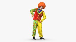 001531_Funny Clown in 3D hair, clown, scanning, circus, fun, performer, makeup, whimsical, entertainment, traditional, outfit, colorful, curly, colored, vibrant, playful, joyful, expressive, energetic, character, 3d, model, humorous, brightly