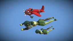 Animated Flying Elves with Cartoon Airplane Loop flying, elves, cartoon, animated