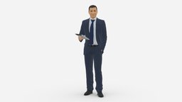 Man in blue suit ipad 0746 suit, style, people, clothes, miniatures, realistic, character, 3dprint, model, man, blue, human, male