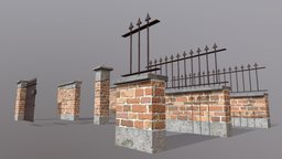 Brick Wall Pack PBR fence, games, garden, brick, exterior, urban, architectural, concrete, park, grill, patio, realistic, iron, outdoors, boundary, suburbs, pbr, lowpoly, street, modular, wall, steel