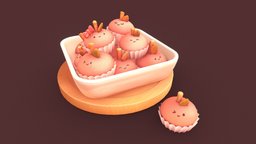 Apple cakes ~ food, cute, cake, apple, handpaint, desert, study, cupcake, kawai, substancepainter, cartoon, blender, lowpoly, stylized