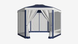 Hexagonal Garden Gazebo with Side Panels 02 tent, garden, small, side, panels, pavilion, party, protection, sun, gazebo, outdoor, leisure, canopy, sunshade, architecture, 3d, pbr, material