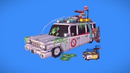 Ecto 1 Ghostbusters scary, ghostbusters, slime, ecto-1, blockbench, minecraft, lowpoly, voxel, car, animation, ghost