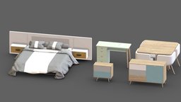 Scandinavian Furniture Pack bed, assets, desk, prop, furniture, table, scandinavian, box, book, home, zbrush
